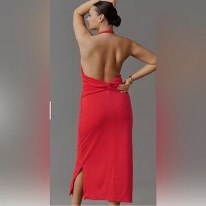 NWT Anthropologie Slinky Knit Halter Red Midi open back Dress size XL